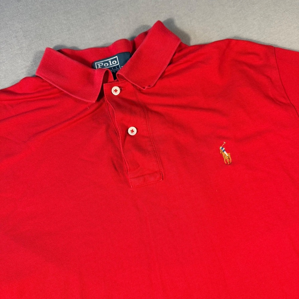 Polo Ralph Lauren Mens Red Pima Cotton Short Sleeve Polo Shirt Size M Multi Pony